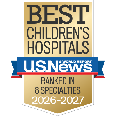 U.S. News & World Report Best Children's Hospitals badges showing Ranked in 8 specialties