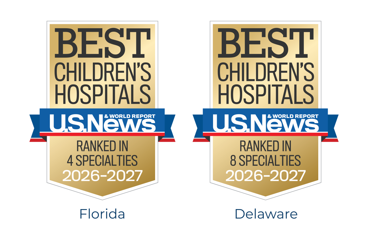 Badge from U.S. News & World Report recognizing Best Children's Hospitals for the years 2025 and 2026. 