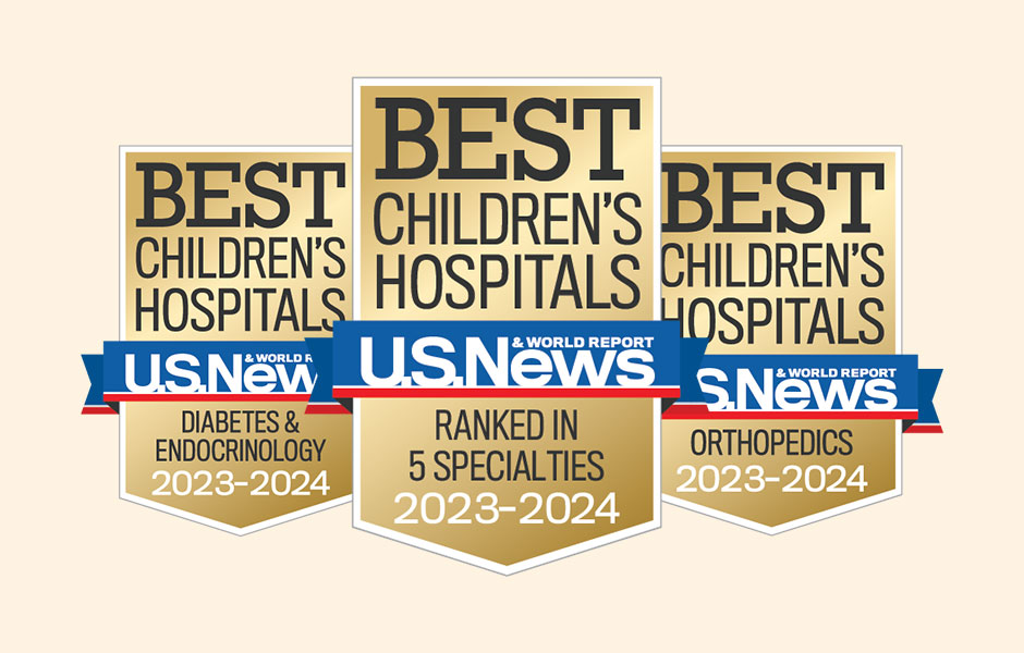 Badge from U.S. News & World Report recognizing Best Children's Hospitals for the years 2022 and 2023. 