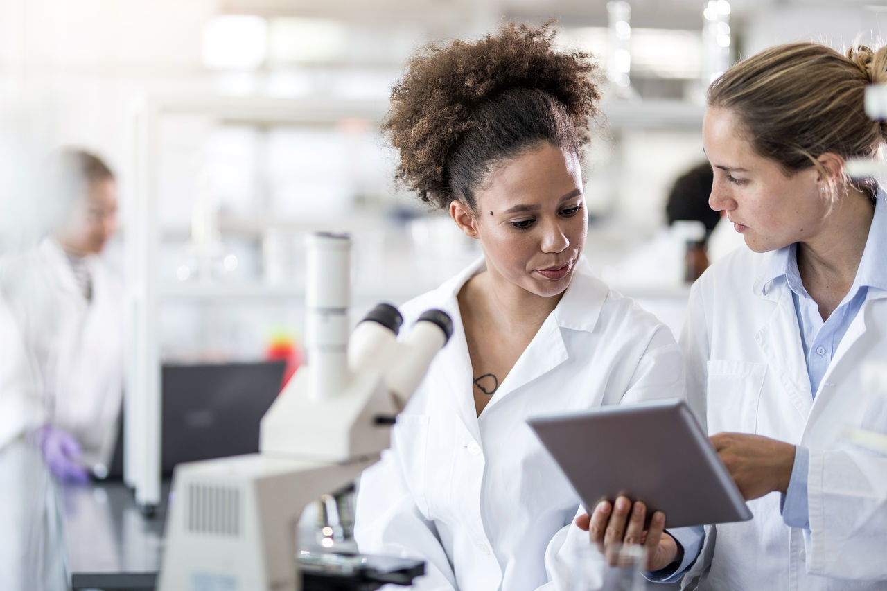 Researchers viewing iPad