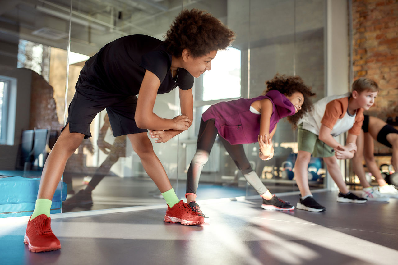 Kids' group fitness training session.