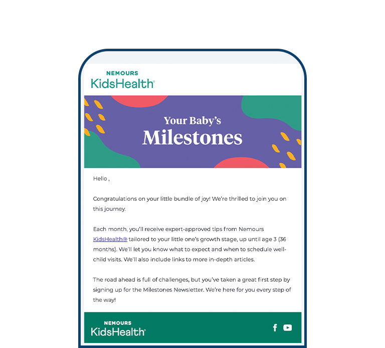 KidsHealth Milestones Newsletter Welcome Screen