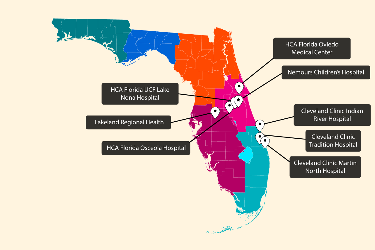 Map of Central Florida Affiliated Hospitals