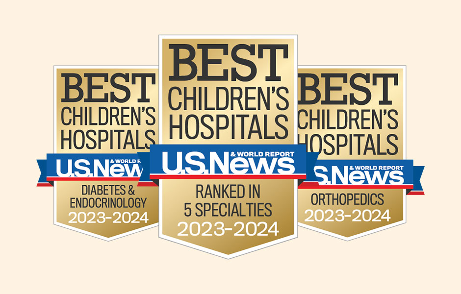 U.S. News & World Report Best Children's Hospitals badge 2023-24. Badge from U.S. News & World Report recognizing Best Children's Hospitals for the years 2023 and 2024.