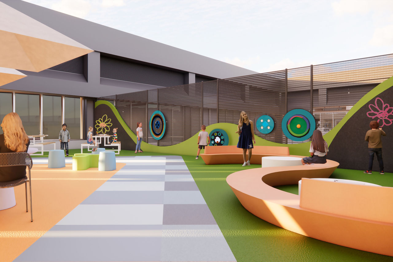 Moseley Institute rendering of the patio exterior.